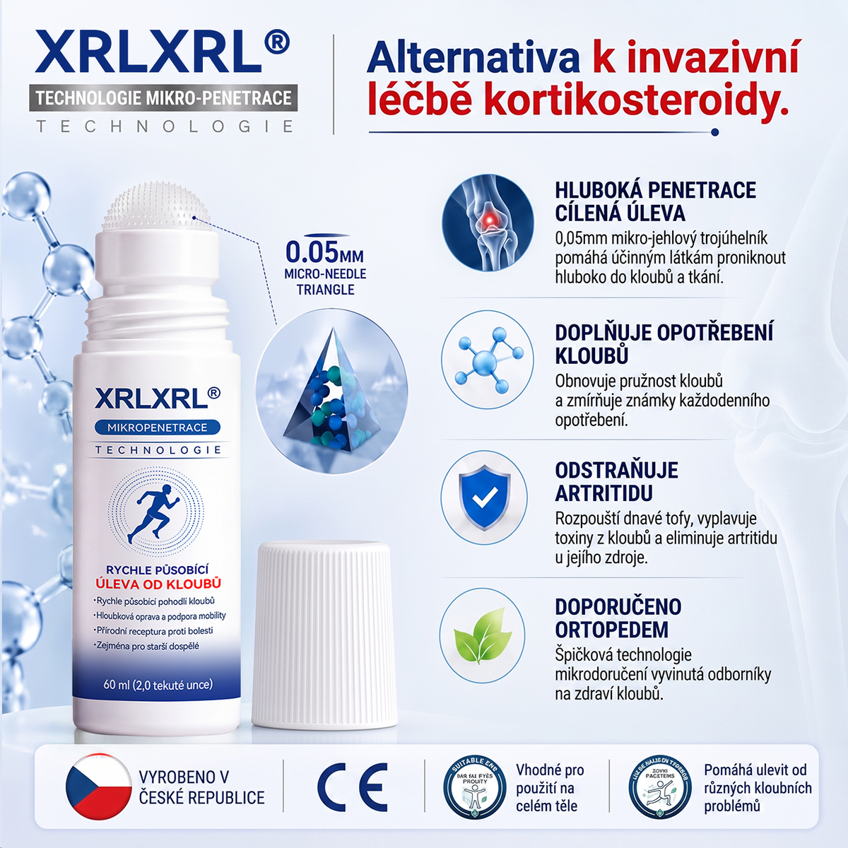 XRLXRL®🪄 TECHNOLOGIE ORTOPEDICKÉ REGENERACE NOVÉ GENERACE · 0,05mm mikrojehličkový váleček pro obnovu kostí a kloubů